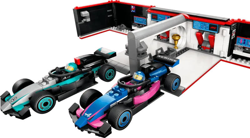 LEGO Pitbox met Mercedes AMG en Alpine F1 auto's 60444 City