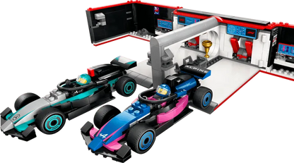 LEGO Pitbox met Mercedes AMG en Alpine F1 auto's 60444 City