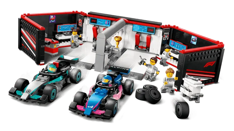 LEGO Pitbox met Mercedes AMG en Alpine F1 auto's 60444 City