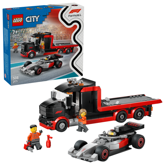 LEGO City F1 Displaytruck met Audi F1 Racewagen Speelgoed voor Kinderen - Bouwpakket met 3 Minifiguren en Voertuigliftfunctie - Cadeau voor Jongens vanaf 7 Jaar en Motorsport Fans - 60493