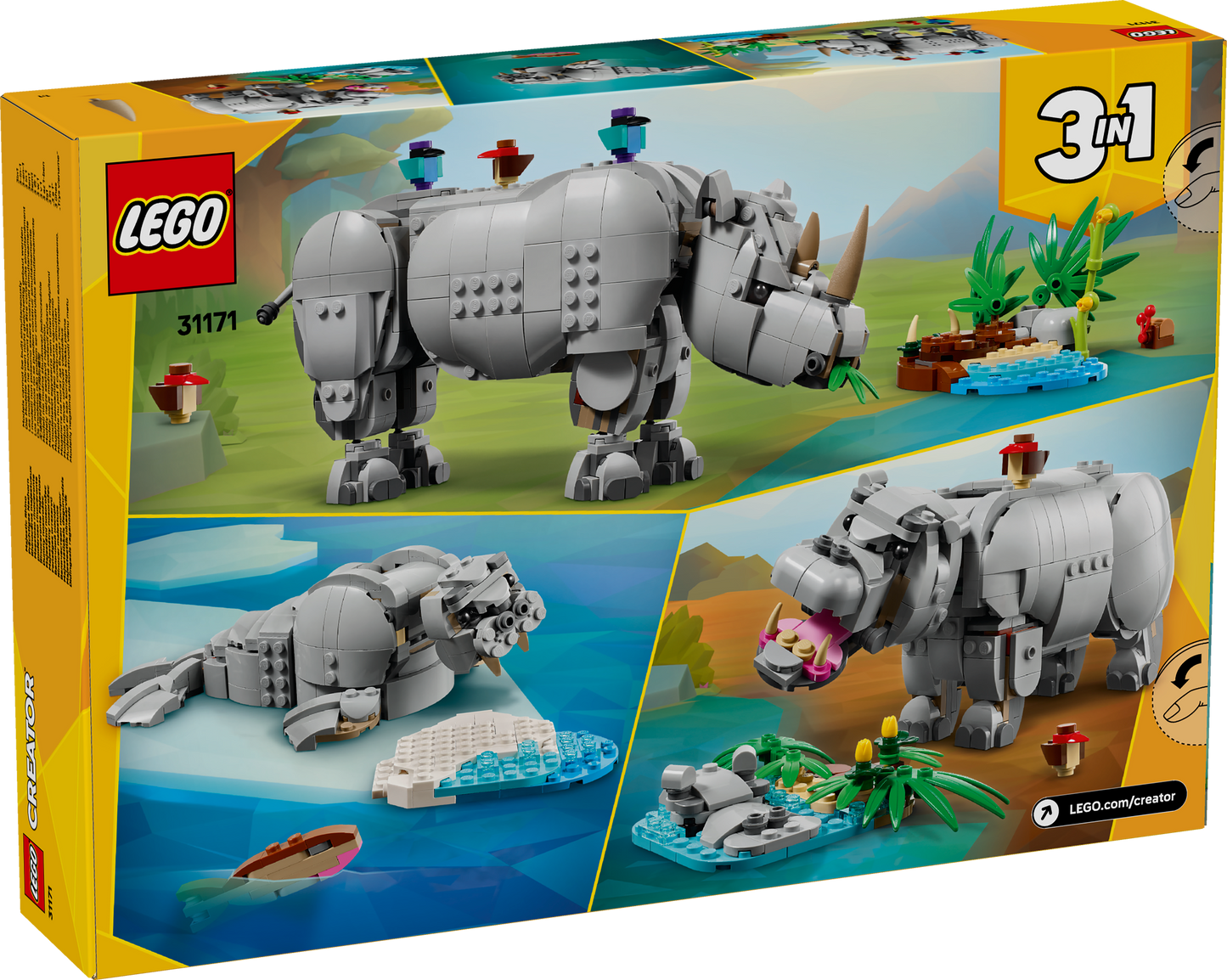 LEGO Wilde dieren: machtige neushoorn met vogels 31171 Creator