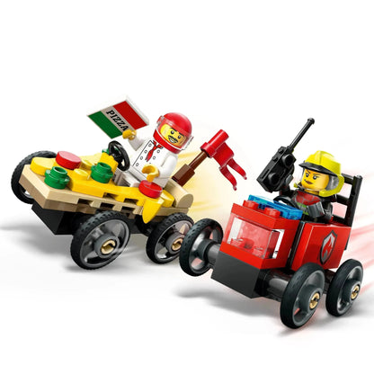 LEGO Raceauto pakket: pizzabestelwagen vs Brandweerwagen 60458 City