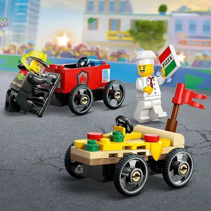 LEGO Raceauto pakket: pizzabestelwagen vs Brandweerwagen 60458 City