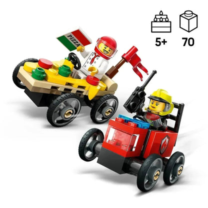 LEGO Raceauto pakket: pizzabestelwagen vs Brandweerwagen 60458 City