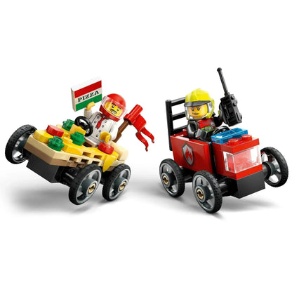 LEGO Raceauto pakket: pizzabestelwagen vs Brandweerwagen 60458 City