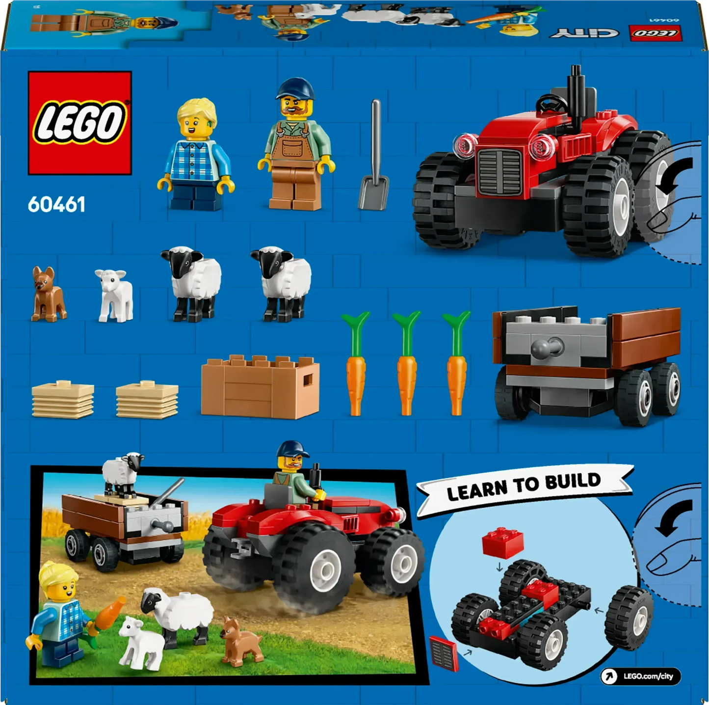 LEGO Rode tractor met aanhanger en schapen 60461 City