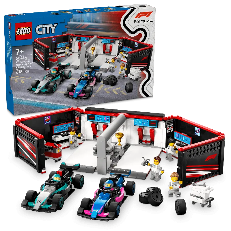 LEGO Pitbox met Mercedes AMG en Alpine F1 auto's 60444 City