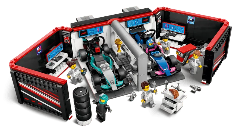 LEGO Pitbox met Mercedes AMG en Alpine F1 auto's 60444 City